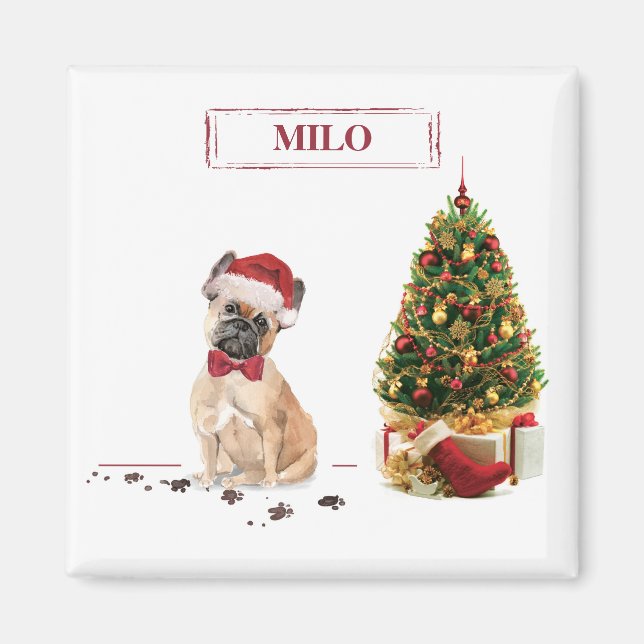 Íman Bulldogue Francês Cachorro de Natal Engraçado com  (Frente)
