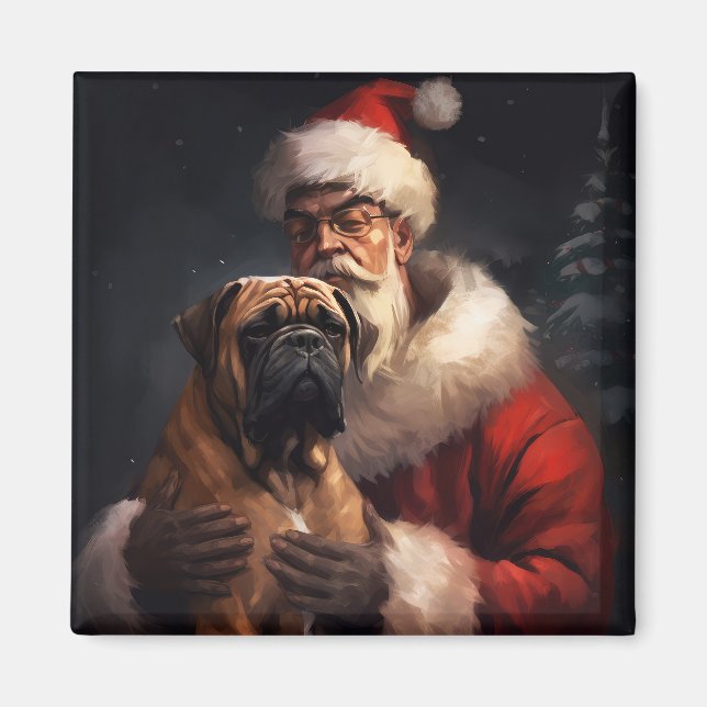 Íman Bullmastiff com Papai Noel Natal Festivo (Frente)
