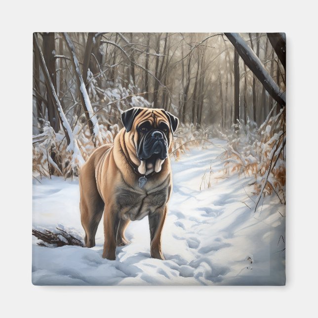Íman Bullmastiff Deixe Nevar Natal (Frente)