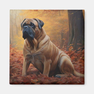 Íman Bullmastiff nas Folhas de Outono Caem Inspiração