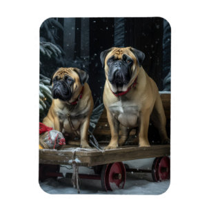 Íman Bullmastiff Neve Trenó Natal Decoração