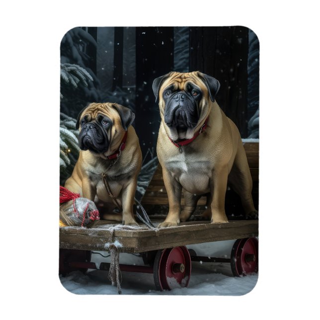 Íman Bullmastiff Neve Trenó Natal Decoração (Vertical)