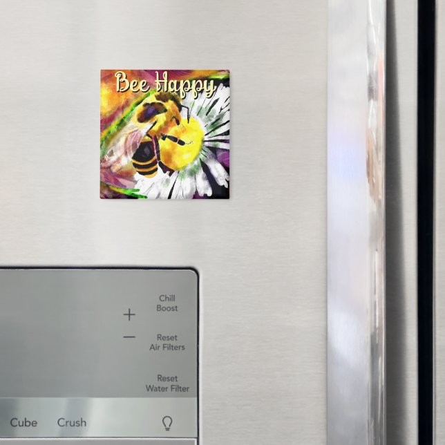 Íman Bumble Bee Happy Daisy Flower Floral Watercolor (In Situ (Fridge))