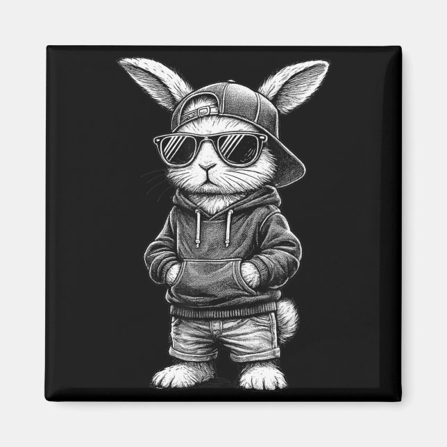 Íman Bunny Face With Sungles Funny Easter Day For Boys  (Frente)