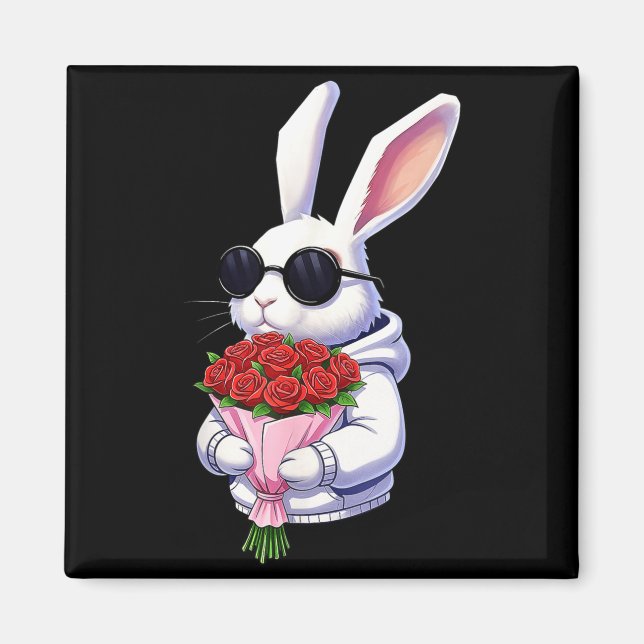 Íman Bunny Hugging Valentine Flower Bunny  (Frente)