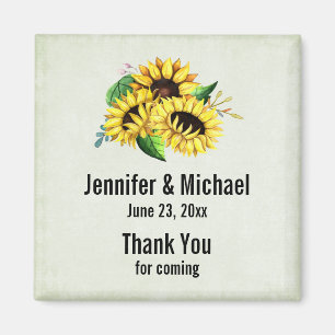 Íman Buquê Amarelo de Girassol em Casamento de Aquarela