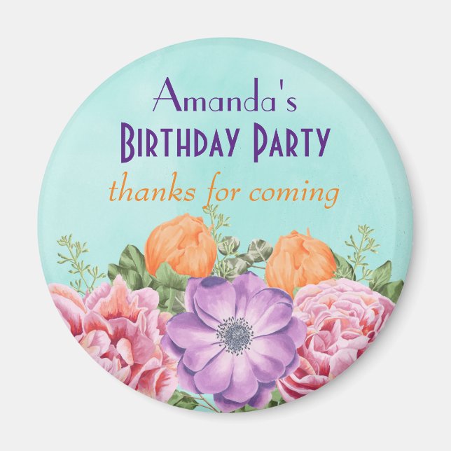 Íman Buquê das flores de aquarela Aniversário Obrigado (Frente)
