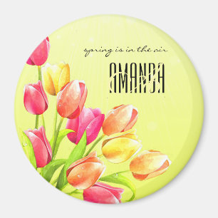 Íman Buquê das tulipas de Aquarela Monograma