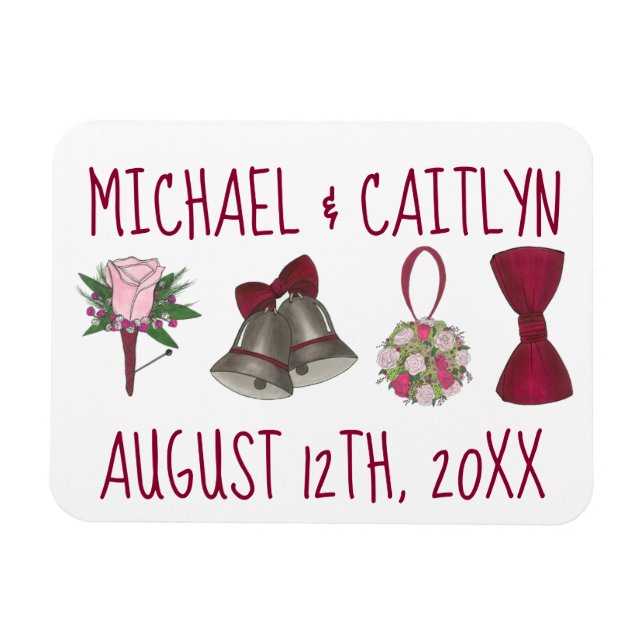 Íman Buquê de Bowtie das Flores de Casamento Personaliz (Horizontal)