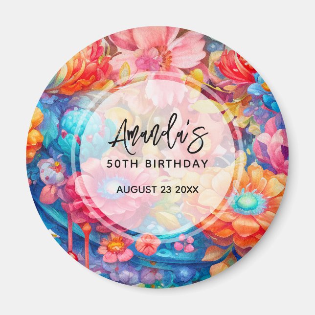 Íman Buquê de Flor de Verão Whimsic Boho Birthday (Frente)