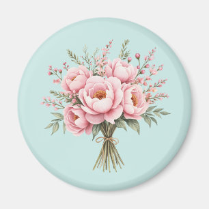 Íman Buquê de Flores de Peônia Rosa Bonita