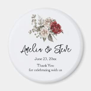 Íman Buquê de Flores de Rosa Vermelha e Creme Casamento