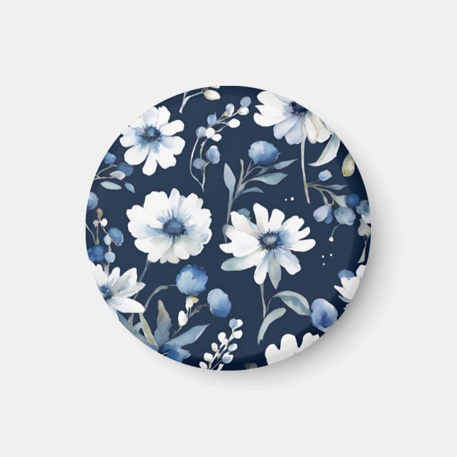 Íman Buquê de Flores Elegante Aquarela Azul (Frente)