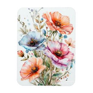 Íman buquê de papoilas multicoloridas aquarelas