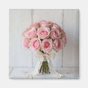 Íman Buquê de Rosa Rosa Pérola de Renda Romântica