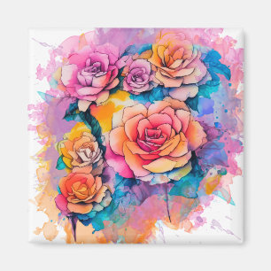 Íman Buquê de Rosas com Pingos de Tinta em Aquarela Mod
