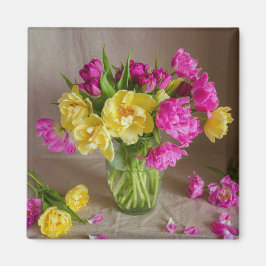 Íman Buquê de Tulipas Pastel Foto Floral de Primavera