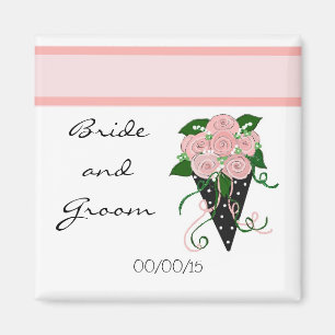 Íman Buquê Elegante de Casamento Rosa e Negro
