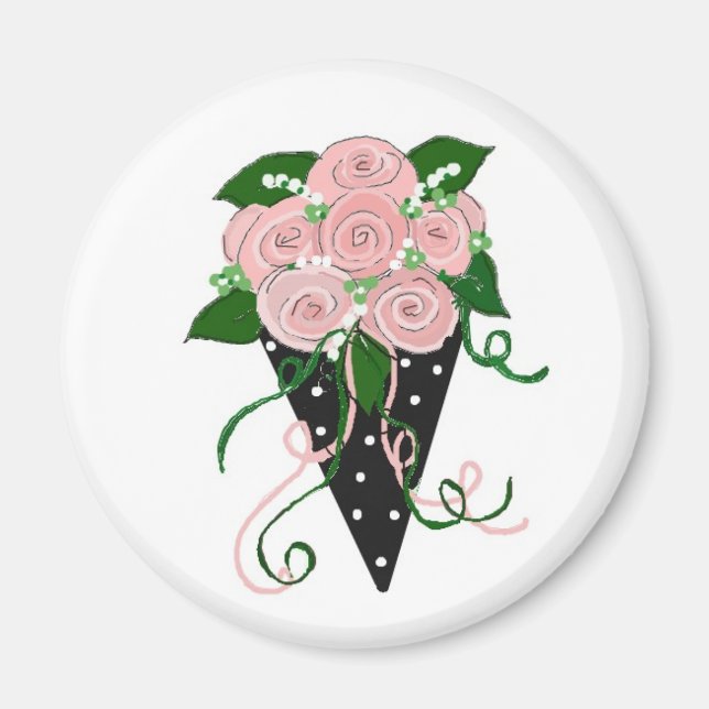 Íman Buquê Floral Rosa e Preto (Frente)
