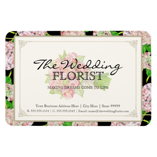 Íman Buquê Florista de Negócios Rosa Hydrangea (Horizontal)