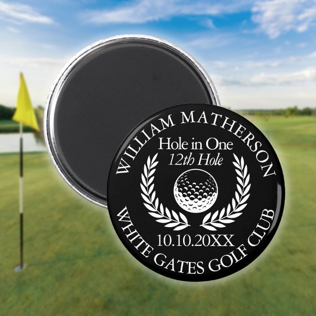 Íman Buraco em Um Bola de Golfe e Coroa de Flores Preto (Hole in One Golf Ball And Wreath Black And White Magnet)