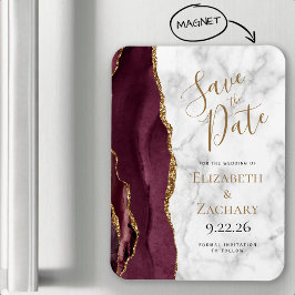 Íman Burgundy Gold Ágata Mármore Save the Date