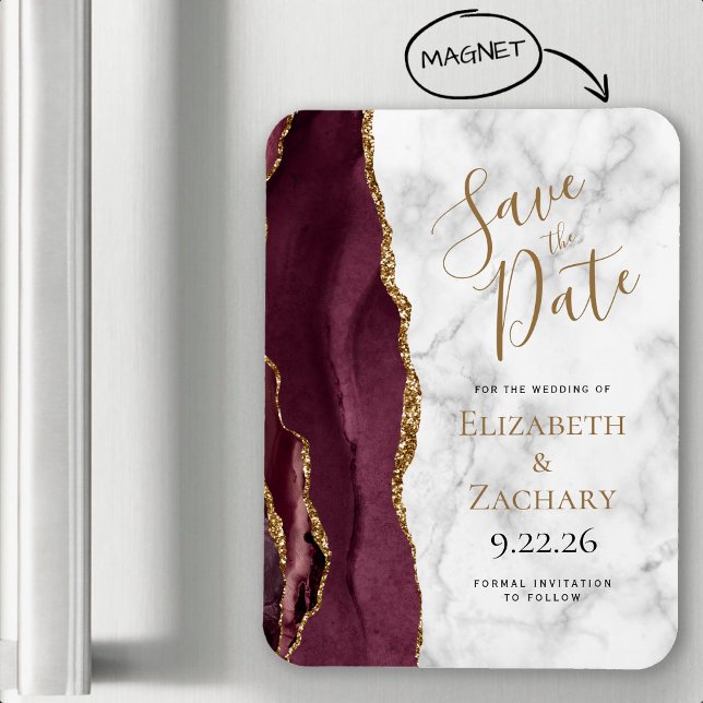 Íman Burgundy Gold Ágata Mármore Save the Date (Criador carregado)