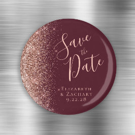 Íman Burgundy Rosa Dourado Gliter Script Salve a Data