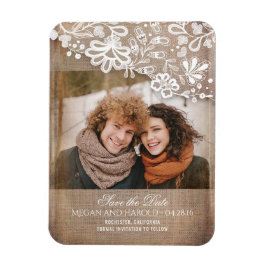 Íman Burlap e Lace Rustic Photo Save the Date