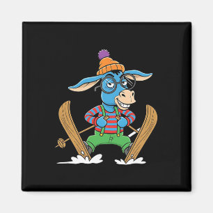 Íman Burro Engraçado de Esqui Cartoon de Inverno Alpino