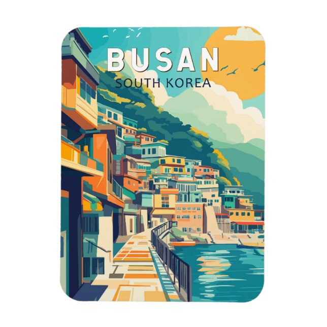 Íman Busan South Korea Viagem Art Vintage (Vertical)
