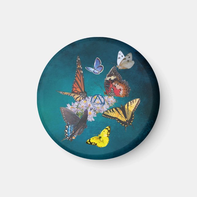 Íman butterflies sobriety symbol round magnet (Frente)