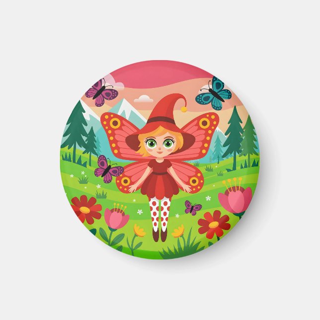Íman Butterfly Fairy Illustration in Whimsical Forest (Frente)