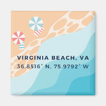 Button Magnet - Coordenadas da Virginia Beach, VA