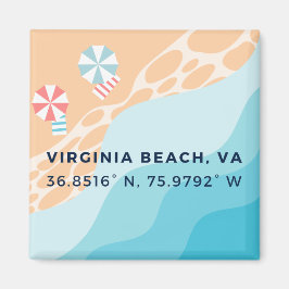 Íman Button Magnet - Coordenadas da Virginia Beach, VA