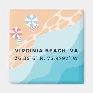 Íman Button Magnet - Coordenadas da Virginia Beach, VA