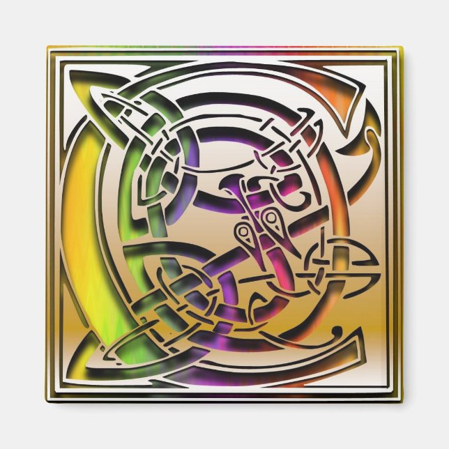 Íman C Monograma "Arco-Íris Celta" Magnet Quadrado (Frente)