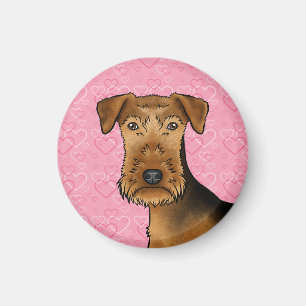 Íman Cabeça de cachorro fofo Airedale Terrier em Coraçõ