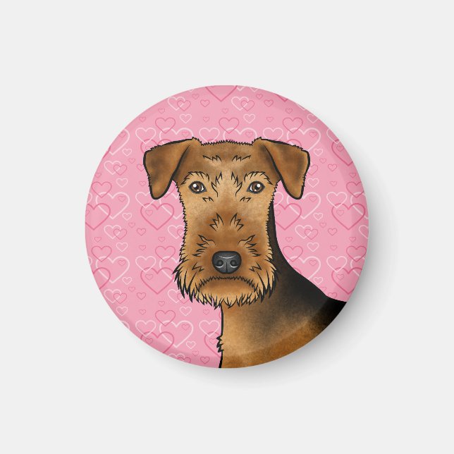 Íman Cabeça de cachorro fofo Airedale Terrier em Coraçõ (Frente)