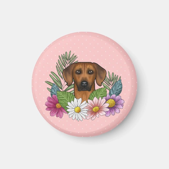 Íman Cabeça de Cão Ridgeback da Rodésia Verão Florais R (Frente)