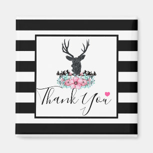 Íman Cabeça de cervo preto com flores e montanhas cor-d