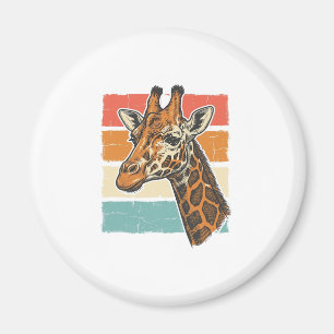 Íman Cabeça de Girafa Vintage Design Vetorial do Pôr do