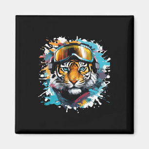Íman Cabeça de Tigre com Óculos de Esqui Esquiando Snow