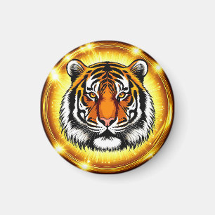 Íman Cabeça de Tigre Majestoso Com Luzes Douradas Brilh