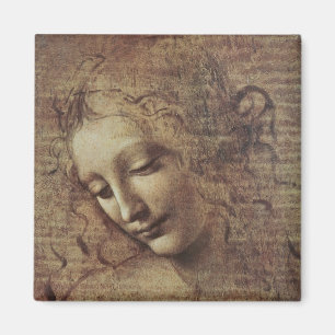 Íman Cabeça de uma jovem mulher com cabelo Tousled ou,