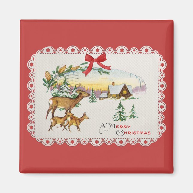 Íman Cabina e veado de natais vintages (Frente)