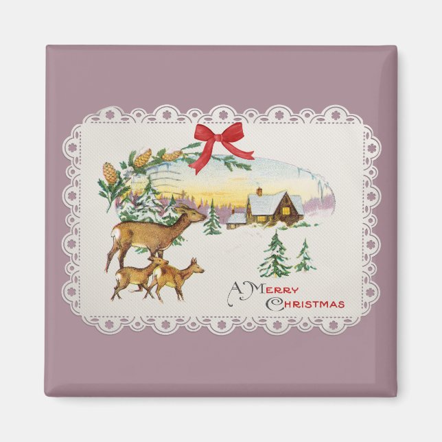 Íman Cabina e veado de natais vintages (Frente)