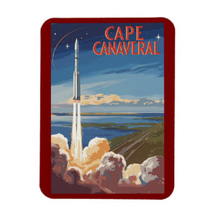 Íman Cabo Canaveral Flórida Arte de Viagem Pintura Retr