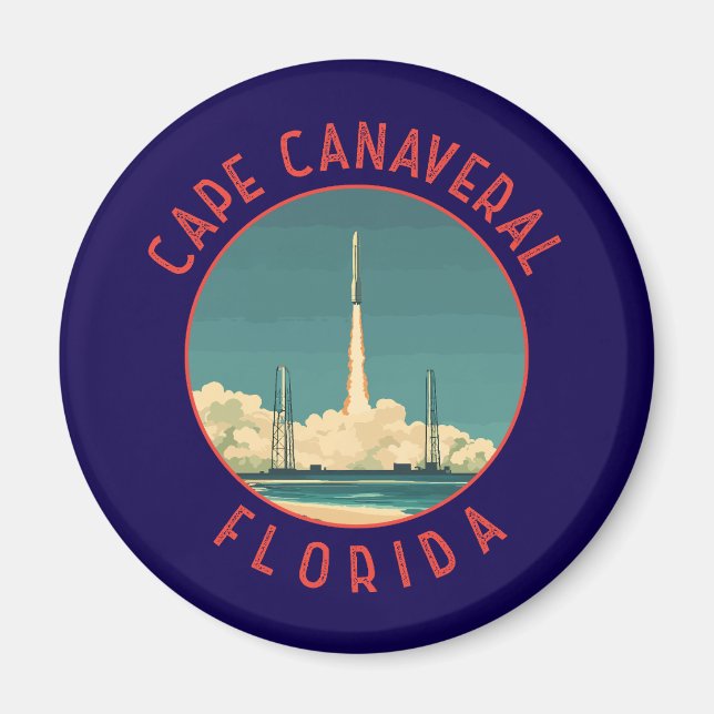 Íman Cabo Canaveral Flórida Círculo Envelhecido Retro (Frente)