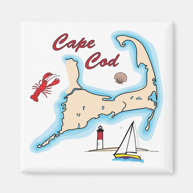 Íman Cabo Cod Map Ilustração Lagosta Cadejo (Frente)